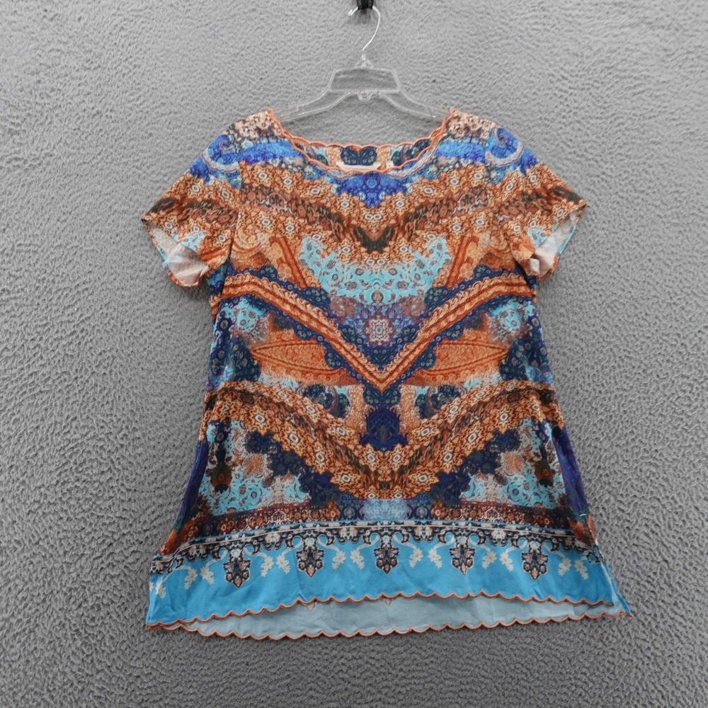 Soft Surroundings Capri Bohemian Printed Top Medium Multi Women Scallop Neck